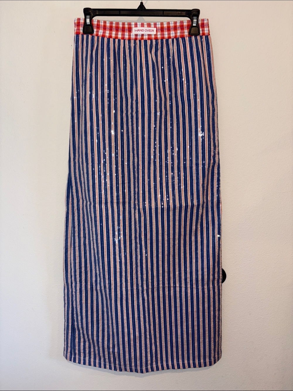 Hand Over Maxi skirt Blue and orange stripes with sequins  100% Cotton